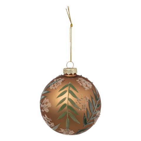 BOULE DE NOEL VERRE 90MM MARRON FEUILLES