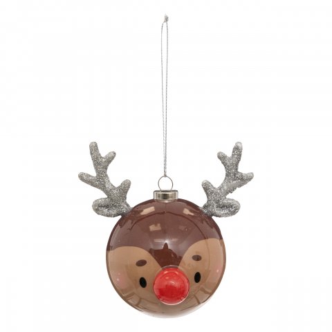 BOULE DE NOEL PAPIER RENNE NEZ RG 65MM