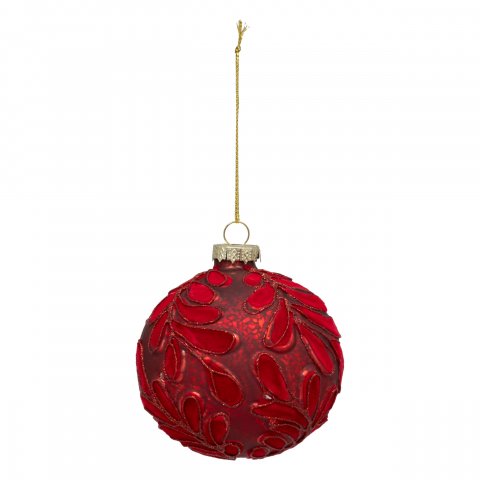 BOULE DE NOEL VERRE 80MM FEUILLES VEL RG