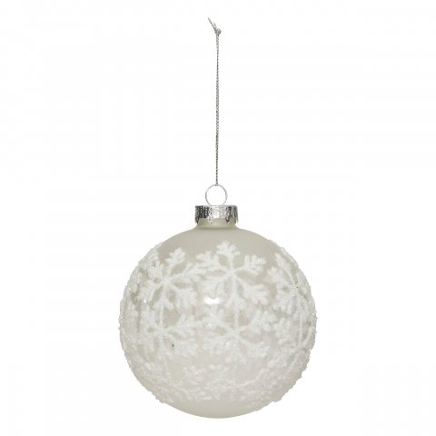BOULE DE NOEL VERRE 100MM FLOCONS BL