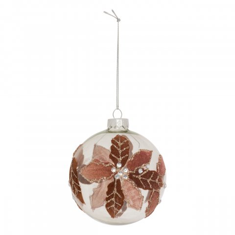 BOULE DE NOEL VERRE 80MM COUR FEUILLES
